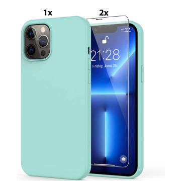 Hoesje Geschikt voor iPhone 12 Pro Max Soft Nano siliconen Gel Turqoise Hoesje Met 2X Glazen screenprotector