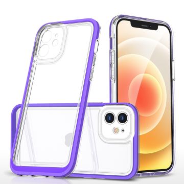Hoesje Geschikt voor iPhone 12 hoesje transparant met bumper Paars - Ultra Hybrid Hoesje Geschikt voor iPhone 12 case