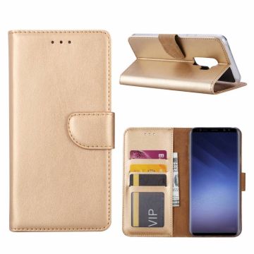Ntech Samsung Galaxy S9+ Plus Booktype / Portemonnee TPU Lederen Hoesje Goud