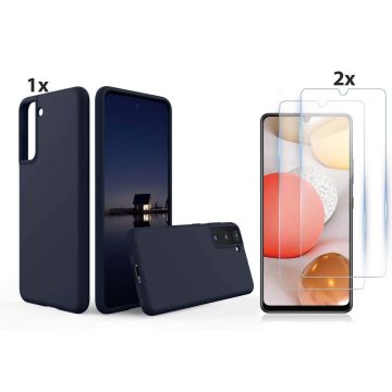 Samsung Galaxy S21 Plus Hoesje Soft Nano Silicone Backcover Gel Navy Blauw Met 2x Glazen Screenprotector