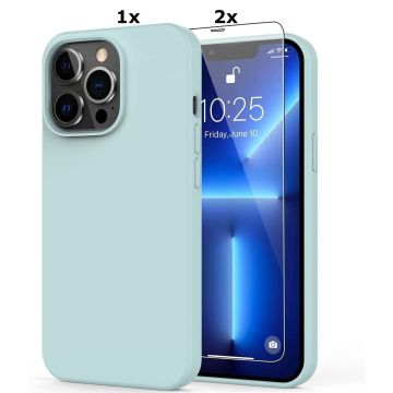 Hoesje Geschikt voor iPhone 12 Mini Soft Nano siliconen Gel Mint Groen Hoesje Met2X Glazen screenprotector