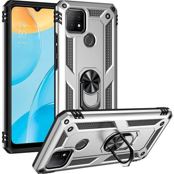 oTronica Armor Backcover voor Oppo A15 hoesje met ringhouder - Zilver