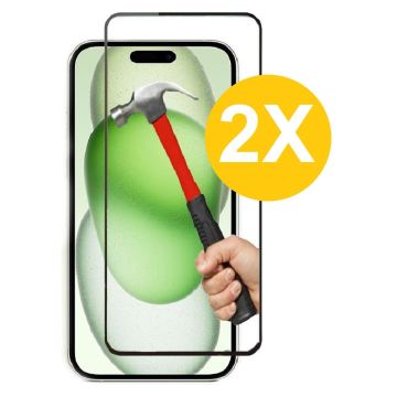 Full Cover Screenprotector Geschikt voor 15 Plus Zwart 2pack | Volledige Beschermglas Tempered Glass