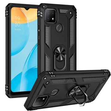 oTronica Armor Backcover voor Oppo A15 hoesje met ringhouder - Zwart