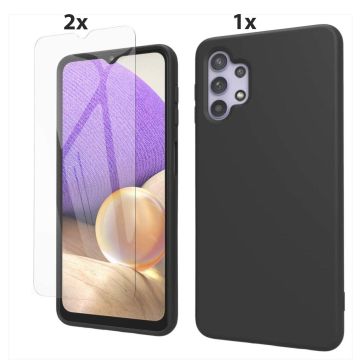 Samsung Galaxy A32 5G Hoesje Soft Nano Silicone Backcover Gel Zwart Met 2x Glazen Screenprotector