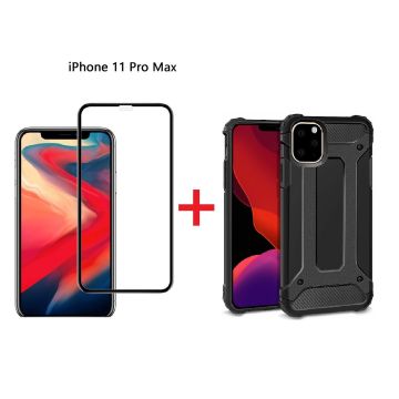 Hoesje Geschikt voor iPhone 11 Pro Max Screen Protecter Zwart + Armor Hoesje