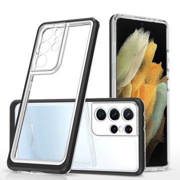Samsung S21 Ultra hoesje transparant cover met bumper Zwart - Ultra Hybrid hoesje Samsung Galaxy S21 Ultra case