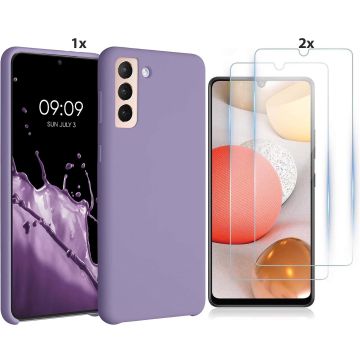 Samsung Galaxy S21 Plus Hoesje Soft Nano Silicone Backcover Gel Lila Paars Met 2x Glazen Screenprotector