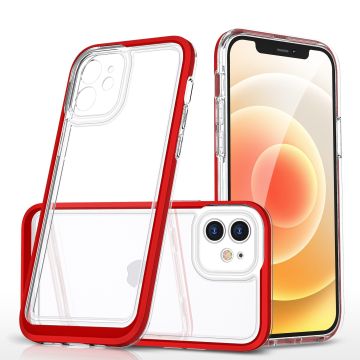 Hoesje Geschikt voor iPhone 12 hoesje transparant met bumper Rood - Ultra Hybrid Hoesje Geschikt voor iPhone 12 case