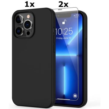 Hoesje Geschikt voor iPhone 12 Pro Max Soft Nano siliconen Gel Zwart Hoesje Met 2X Glazen screenprotector