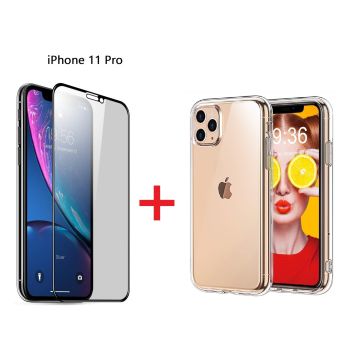 Hoesje Geschikt voor iPhone 11 Pro Screen Protecter Zwart + TPU Hoesje