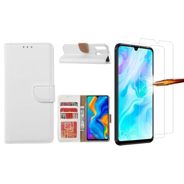 Huawei P30 Lite New Edition Hoesje / P30 Lite portemonnee hoesje Wit / book case met 2 pack screenprotector