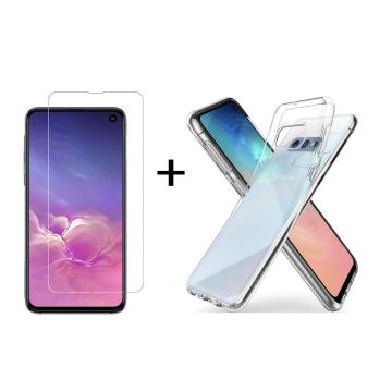 Ntech Samsung Galaxy S10e Screenprotector|Tempered glass + TPU Transparant Back Cover