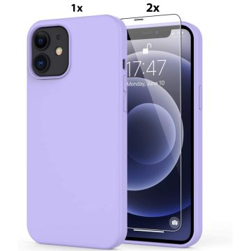 Hoesje Geschikt voor iPhone 12/12 Pro Soft Nano siliconen Gel Lila Paars Hoesje Met 2X Glazen screenprotector
