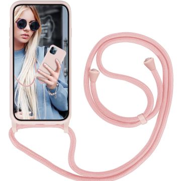 Hoesje Geschikt voor iPhone 13 hoesje met koord Licht Rose - Hoesje Geschikt voor iPhone 13 hoesje met koord - Hoesje Geschikt voor iPhone 13 Backcover met koord Color Soft silicone hoesje met koord Hoesje Geschikt voor iPhone 13 - telefoonhoesje met koor