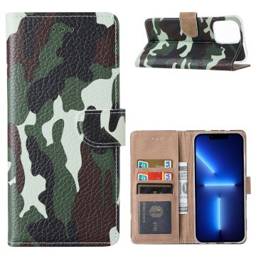 Hoesje Geschikt voor iPhone 13 Pro Max Hoesje Camouflage Legerprint - Hoesje Geschikt voor iPhone 13 Pro Max Boek Hoesje / Portemonnee cover - Camouflage Hoesje Geschikt voor iPhone 13 Pro Max