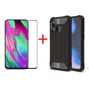 Samsung Galaxy A40 Screen Protecter Zwart + Armor Hoesje Zwart