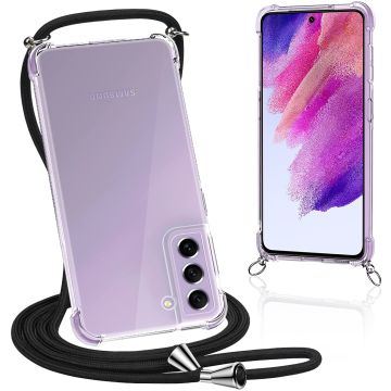Samsung S21 FE Hoesje Koord transparant shockproof cover - Galaxy S21 FE Koord Silicone hoesje TPU backcover - Zwart