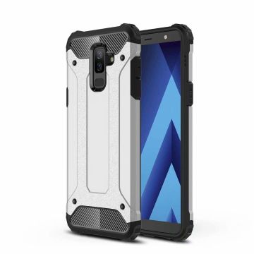 Ntech Samsung Galaxy A6 Plus (2018) Dual layer Armor Hoesje - Zilver
