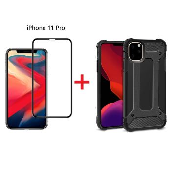 Hoesje Geschikt voor iPhone 11 Pro Screen Protecter Zwart + Armor Hoesje