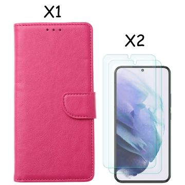 Samsung S22 Plus hoesje Pink Samsung Galaxy S22 Plus 5G hoesje bookcase portemonnee cover - Samsung hoesje S22 Plus - Samsung S22 Plus screenprotector / 2X Beschermglas