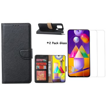 Samsung Galaxy M31S Boek Hoesje / Wallet cover - Zwart Met 2X glas Screenprotector
