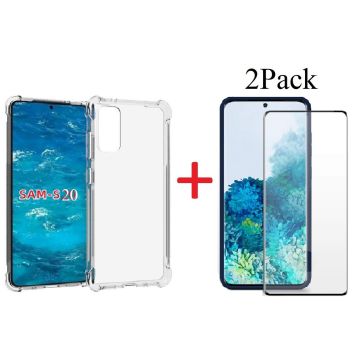 Samsung Galaxy S20 Hoesje - Clear Anti Shock Back hoesje & 2x Screenprotector Combi - transparant