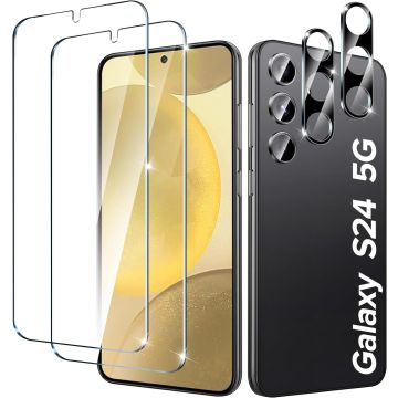 Screenprotector Geschikt voor Samsung S24 Screen Protector en Camera lens protector / Tempered glass Screen protector voor Samsung S24 - Beschermglas - Glasplaatje - 2+2 stuks