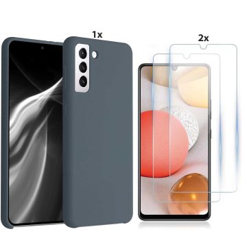 Samsung Galaxy S21 Plus Hoesje Soft Nano Silicone Backcover Gel Grijs Met 2x Glazen Screenprotector