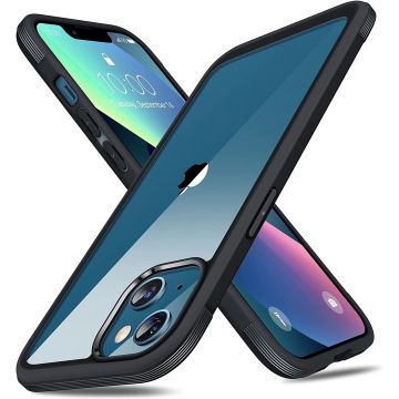 Hoesje Geschikt voor iPhone 12 hoesje met Doorzichtig Mat Backcover - colour Soft Bumper - Zwart