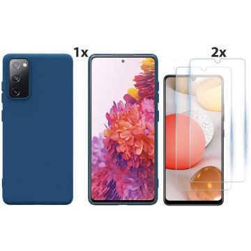 Samsung Galaxy S20 Hoesje Soft Nano Silicone Backcover Gel Donkerblauw Met 2x Glazen Screenprotector