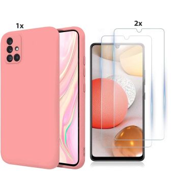 Samsung Galaxy A51 Hoesje Soft Nano Silicone Backcover Gel Roze Met 2x Glazen Screenprotector