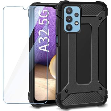 Samsung A32 5G Hoesje Schokbestendig Hybride hoesje - Galaxy A32 Rugged Armour Cover Heavy Duty Zwart - Galaxy A32 1x Screenprotector