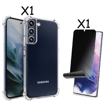 Samsung S22 Plus Hoesje Anti Shock transparant silicone met Privacy - Samsung Galaxy S22 Plus hoesje Backcover hoesje -Samsung S22 Plus Privacy Screenprotector 1 pack