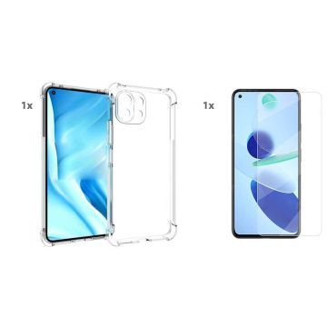 Xiaomi Mi 11 Lite Transparant Hoesje Met Bumper en Glas Screenprotector - Xiaomi Mi 11 Lite case - Xiaomi Mi 11 Lite backcover - Ntech hoesje