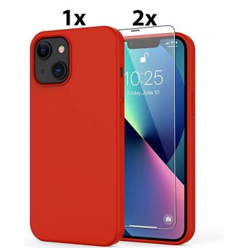 Hoesje Geschikt voor iPhone 12 Mini Soft Nano siliconen Gel Rood Hoesje Met 2X Glazen screenprotector