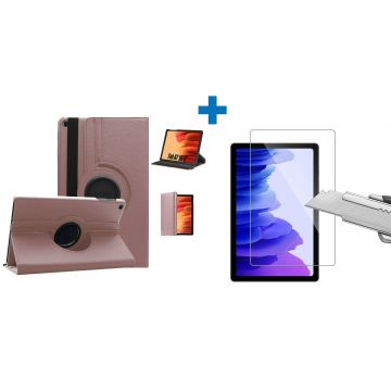Samsung Galaxy Tab A7 Hoes - (2020/2022) - 360 graden draaibaar case Rose Goud + screenprotector gehard glas