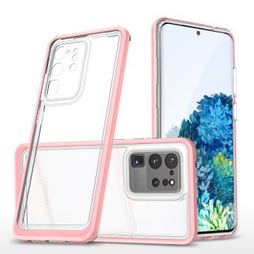 Samsung S20 hoesje transparant cover met bumper Rose Goud - Ultra Hybrid hoesje Samsung Galaxy S20 case
