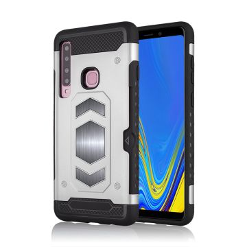 Ntech Samsung Galaxy A9 (2018) Luxe Armor Case met Pashouder - Zilver