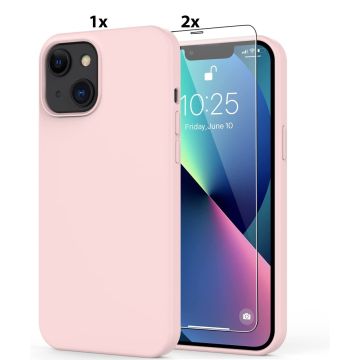 Hoesje Geschikt voor iPhone 12 Mini Soft Nano siliconen Gel Licht Roze Hoesje Met 2X Glazen screenprotector