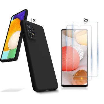 Samsung Galaxy A51 Hoesje Soft Nano Silicone Backcover Gel Zwart Met 2x Glazen Screenprotector