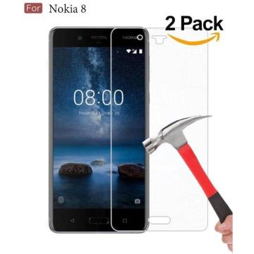 2 Stuk - Nokia 8 Glazen Screenprotector Tempered Glass (0.3mm)