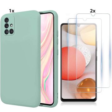 Samsung Galaxy A51 Hoesje Soft Nano Silicone Backcover Gel Turqoise Met 2x Glazen Screenprotector