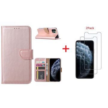 Hoesje Geschikt voor iPhone 11 Portemonnee hoesje + 2X Screenprotector - Rosegoud