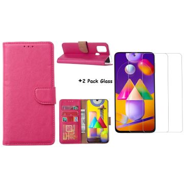 Samsung Galaxy M31S Boek Hoesje / Wallet cover - Pink Met 2X glas Screenprotector