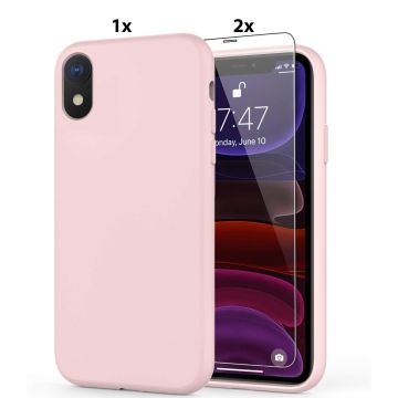 Hoesje Geschikt voor iPhone X / XS Soft Nano siliconen Gel Licht Roze Hoesje Met 2X Glazen screenprotector