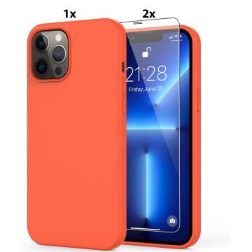 Hoesje Geschikt voor iPhone 12 Pro Max Soft Nano siliconen Gel Fluo Roze Hoesje Met 2X Glazen screenprotector