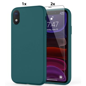 Hoesje Geschikt voor iPhone X / XS Soft Nano siliconen Gel Donkergroen Hoesje Met 2X Glazen screenprotector