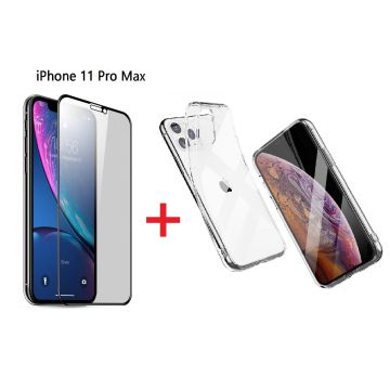 Hoesje Geschikt voor iPhone 11 Pro Max Screen Protecter Zwart + TPU Hoesje