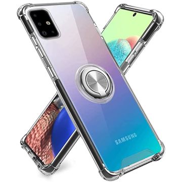 Samsung Galaxy S20 hoesje silicone met ringhouder Back Cover case - Transparant/Zilver